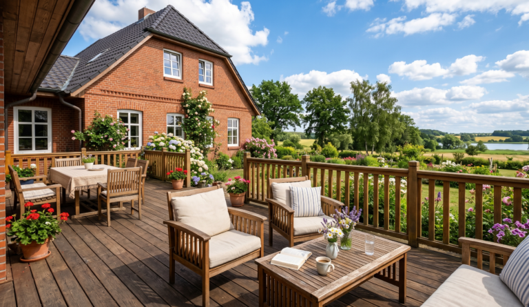 Barrierefreier Übergang vom Haus zur hochwertigen Holzterrasse